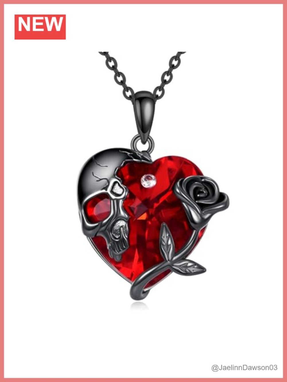 Gothic Black Rose Skull Pendant Necklace 925 Sterling Silver Crystal